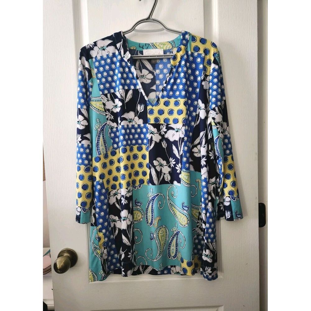 Papagallo Women's Tunic Blouse V-Neck Long Sleeve Size L